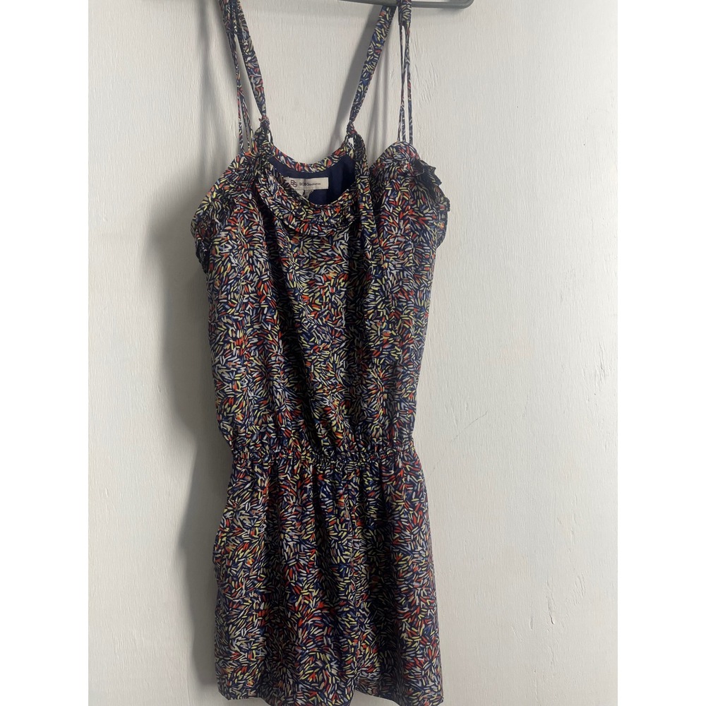 BCBGeneration Women Small Abstract Print Sleeveless Romper Blue Orange Mini